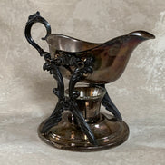F.B. Rogers Silver Co. Gravy Boat on Rococo Warming Stand, Complete