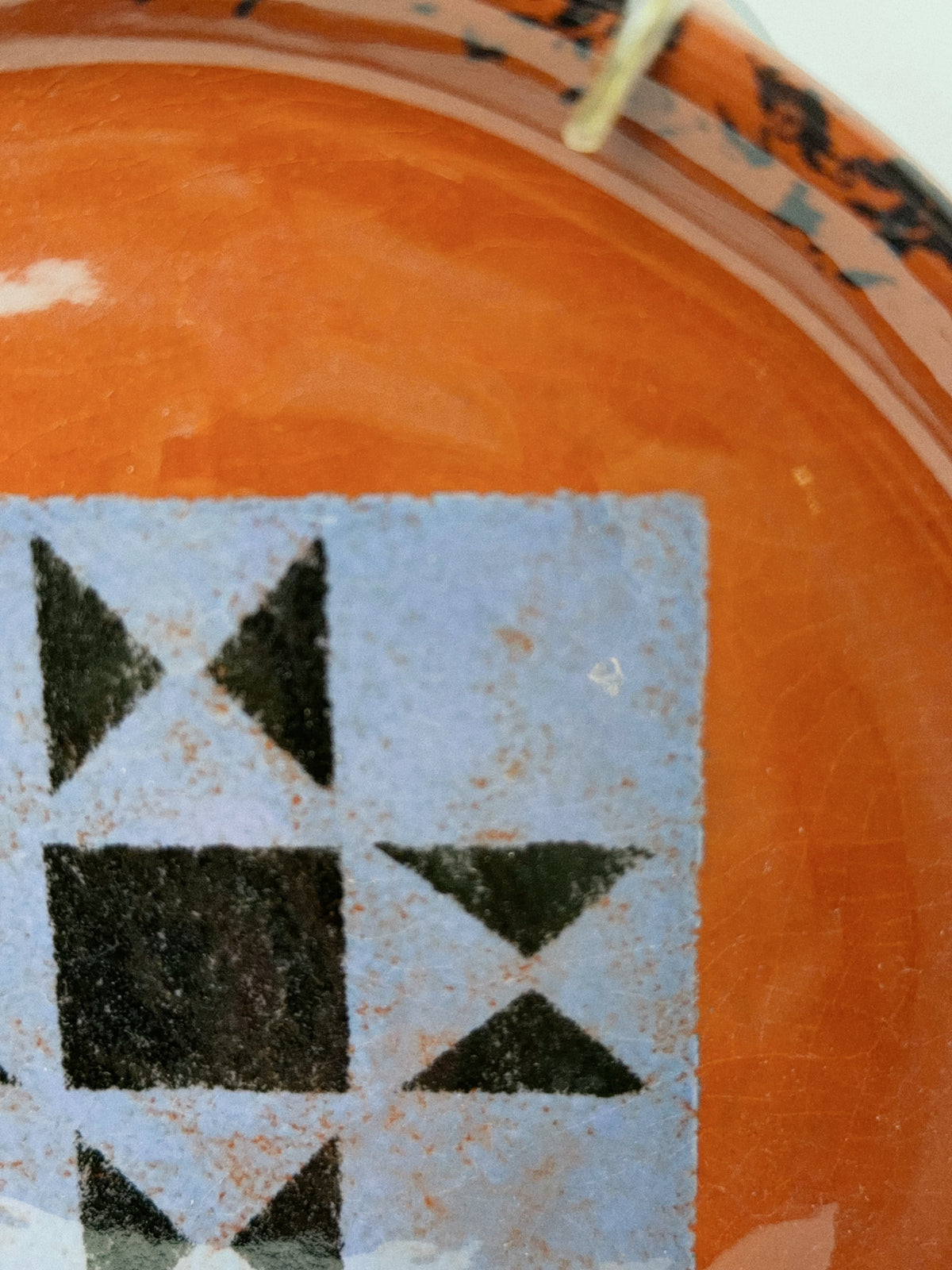 Studio Redware Quilt Block Plate, Ohio Star Pattern, with Wall Hanger