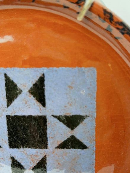 Studio Redware Quilt Block Plate, Ohio Star Pattern, with Wall Hanger