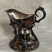 F.B. Rogers Silver Co. Gravy Boat on Rococo Warming Stand, Complete