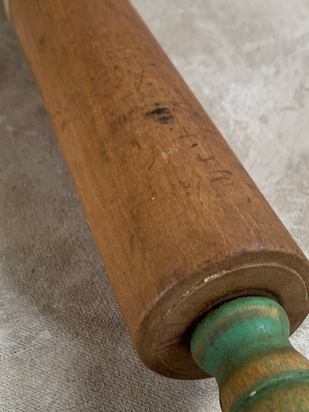 Teal-Handled Hardwood Rolling Pin