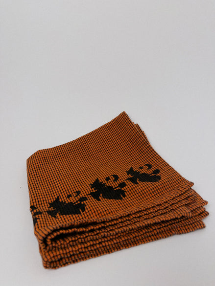 Halloween Flying Witch Cloth Napkins, Set of 2, Orange and Black Houndstooth