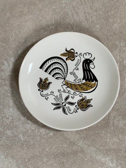 Mid-Century Folk Art Rooster Plate | Black & Mustard Gold Transfer | Pennsylvania Dutch Motif | Salad Plate | Farmhouse Decor | American Dinnerware | circa 1950s–1960s