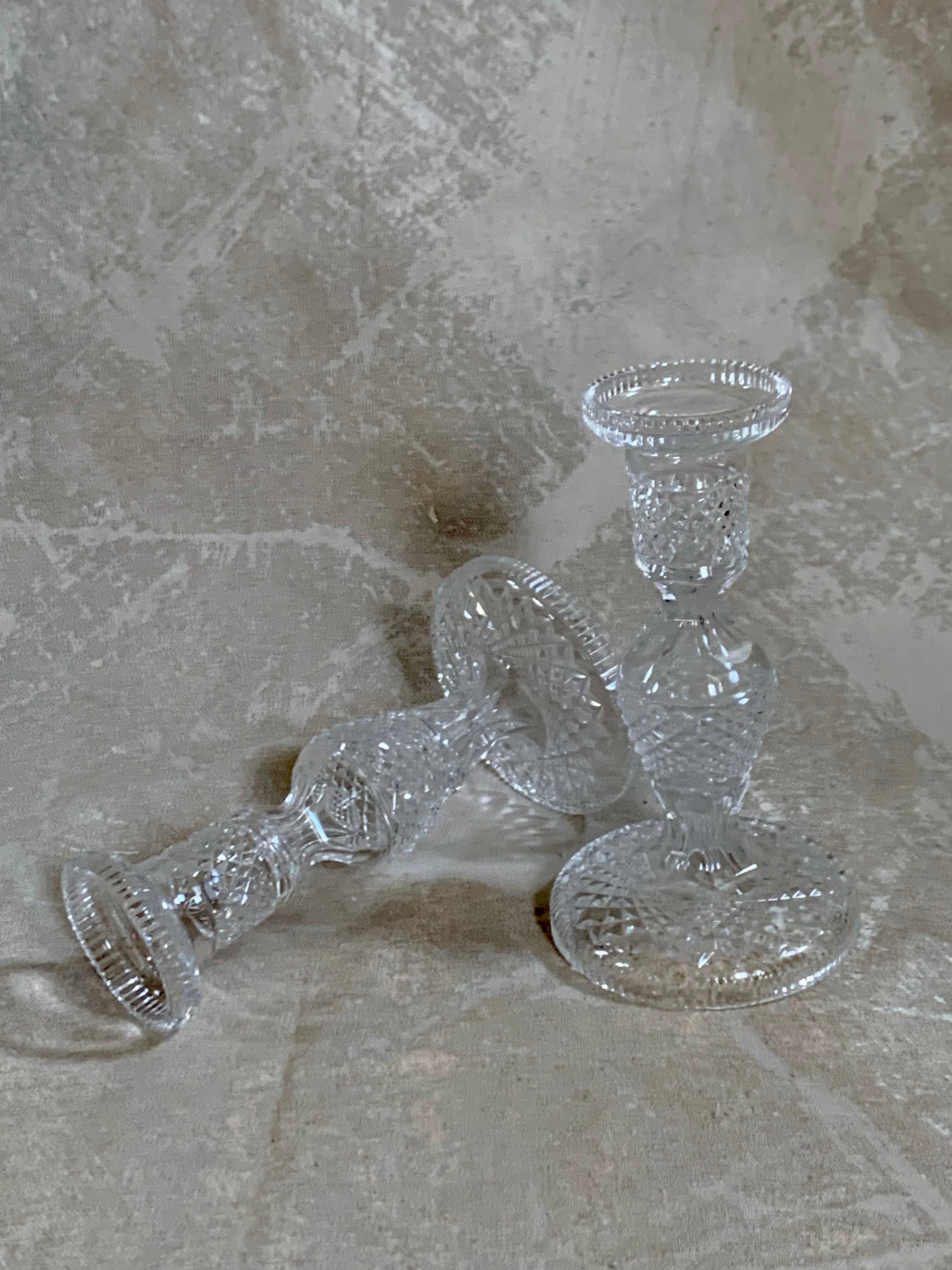Base of Waterford Crystal Alana candlestick showing acid-etched mark and cut detail