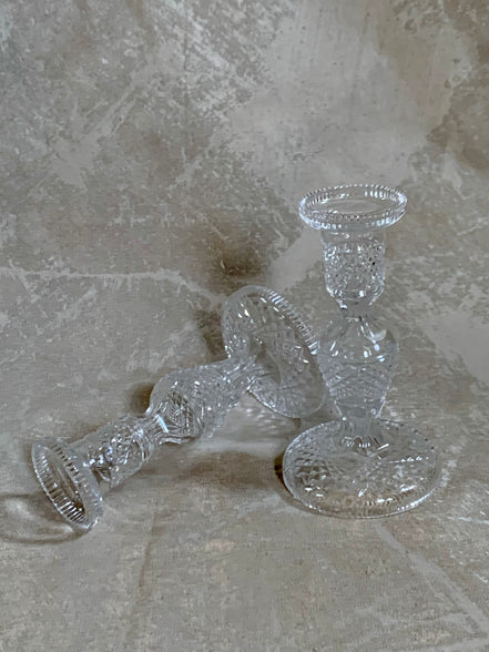Base of Waterford Crystal Alana candlestick showing acid-etched mark and cut detail