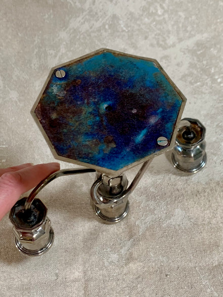 Scale reference of silver plate three-light candelabra — Mid-Century American, 1940s–1960s