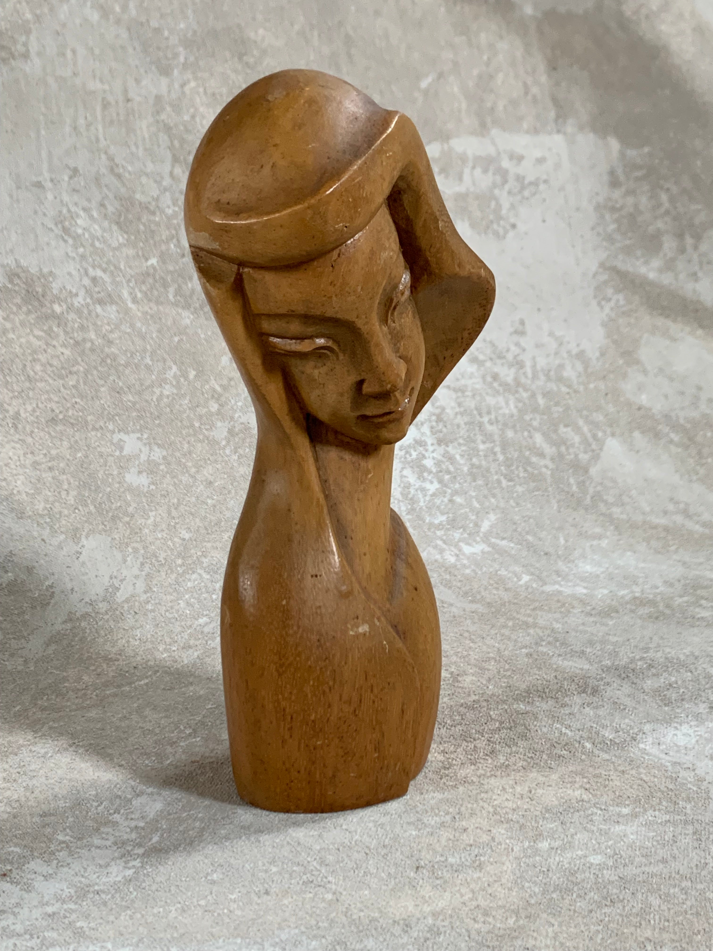 Philippine Hand-Carved Hardwood Female Bust | Modigliani Influence | Manila, 1969