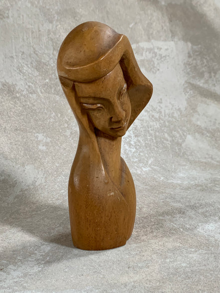 Philippine Hand-Carved Hardwood Female Bust | Modigliani Influence | Manila, 1969