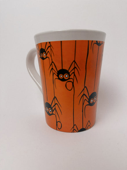 Halloween Spider Coffee Mugs, Set of 3, Orange and Black