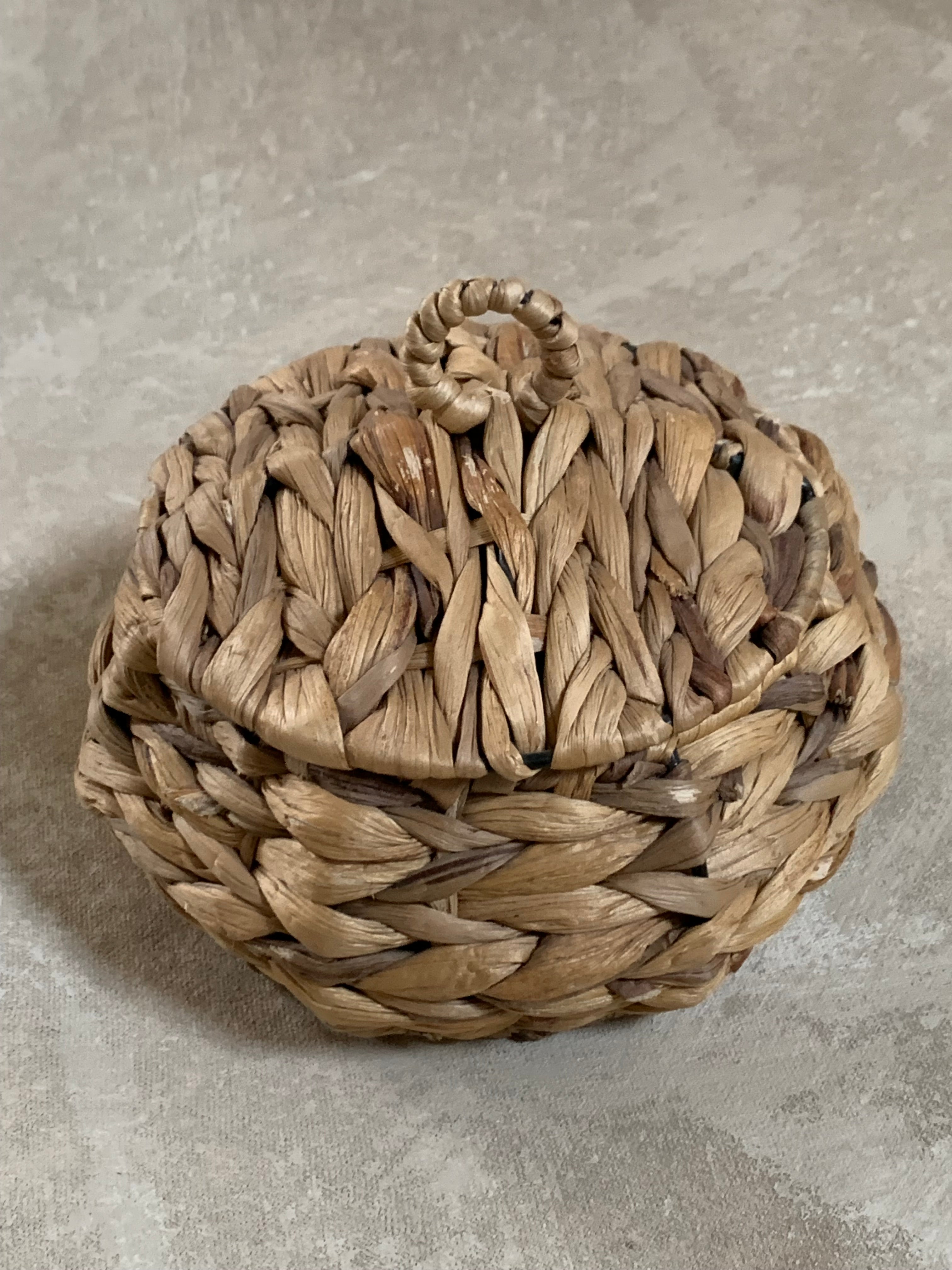 Water Hyacinth Coiled Lidded Basket, Southeast Asian Craft