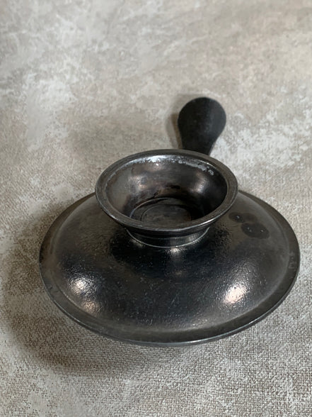 Antique Pewter Chamber Candlestick | Paddle Handle | Drip Tray | Struck Touch Mark | Taper Candle Holder | Colonial Style | American or English Pewter