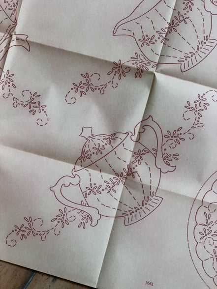 Vintage Aunt Martha's Hot Iron Transfer #3661 "Dishes for Tea Towels," Teapot, Teacup & Goblet Embroidery Pattern, Uncut