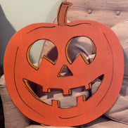 Handmade Wooden Jack-o'-Lantern Cutout, Hand-Painted Vintage Style