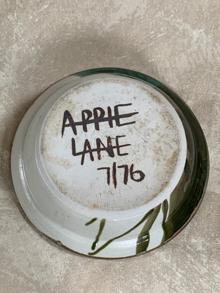 Apple Lane Pottery Bill Nagengast Serving Bowl | Wax Resist Botanical | Forest Green & Walnut | Original Bloomfield Hills Studio | July 1976 | Michigan Studio Porcelain