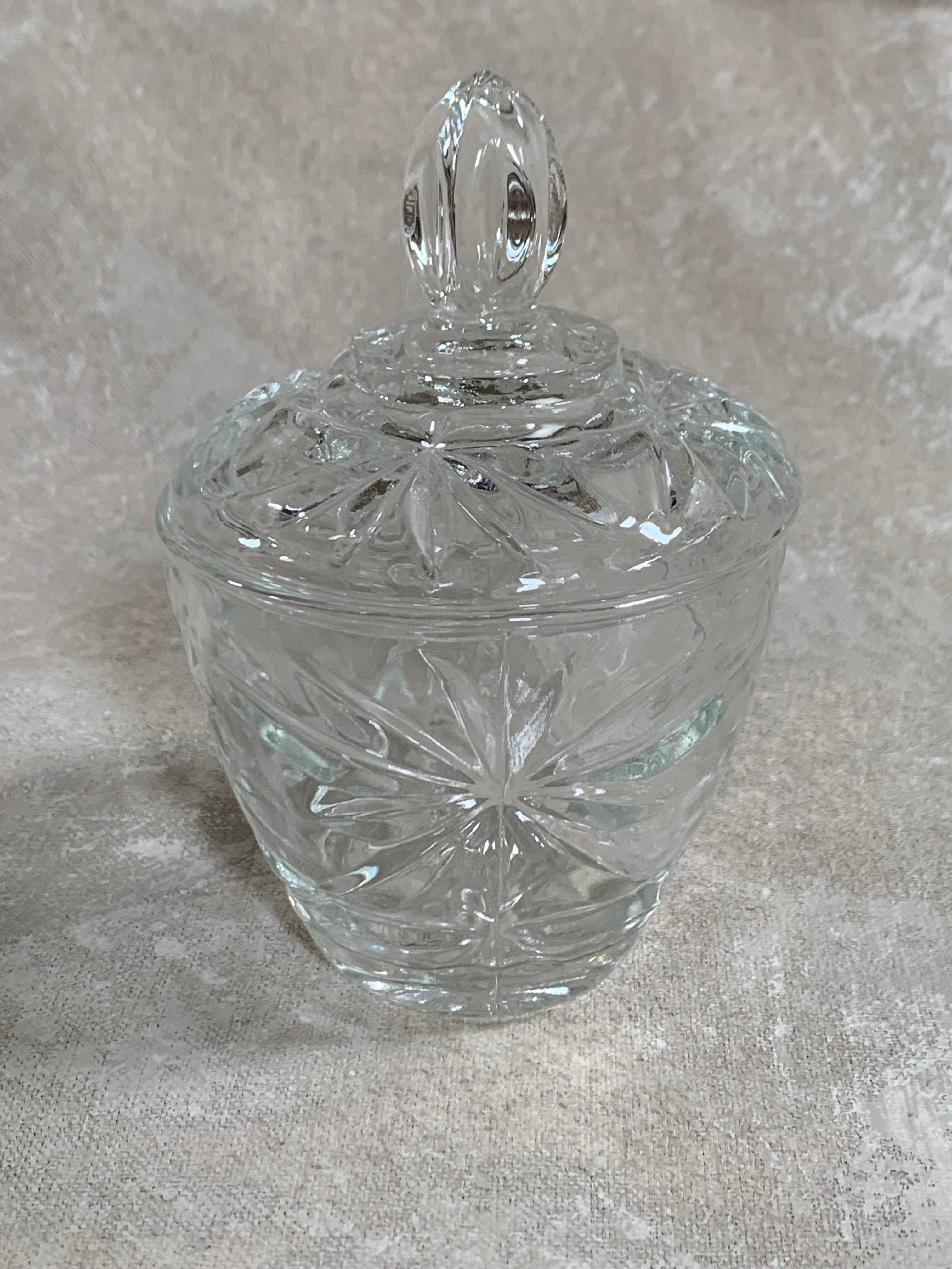 Cut Glass Lidded Candy Jar, Starburst Pattern, Mid-Century