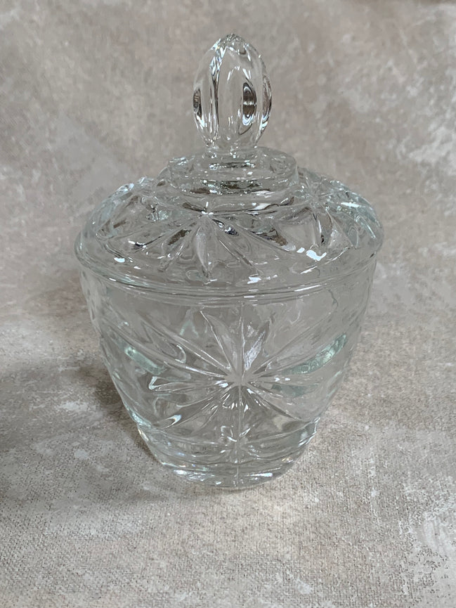 Cut Glass Lidded Candy Jar, Starburst Pattern, Mid-Century