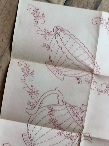Vintage Aunt Martha's Hot Iron Transfer #3661 "Dishes for Tea Towels," Teapot, Teacup & Goblet Embroidery Pattern, Uncut