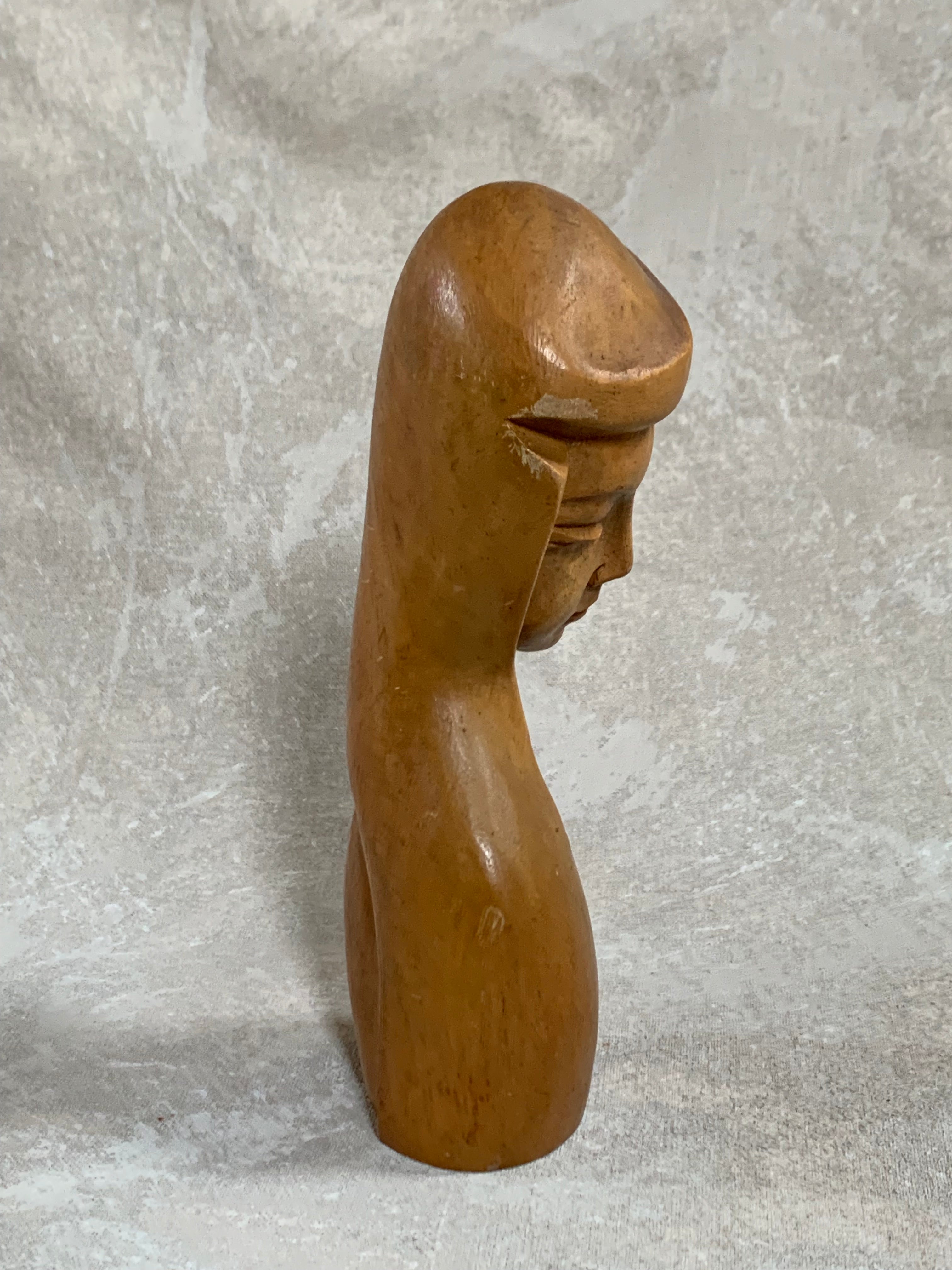 Philippine Hand-Carved Hardwood Female Bust | Modigliani Influence | Manila, 1969