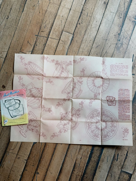 Vintage Aunt Martha's Hot Iron Transfer #3661 "Dishes for Tea Towels," Teapot, Teacup & Goblet Embroidery Pattern, Uncut