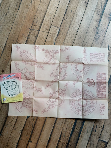 Vintage Aunt Martha's Hot Iron Transfer #3661 "Dishes for Tea Towels," Teapot, Teacup & Goblet Embroidery Pattern, Uncut