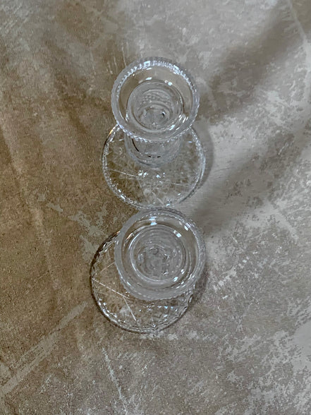 Diamond crosshatch cut detail on Waterford Crystal Alana pattern candlestick — Gilded Estate