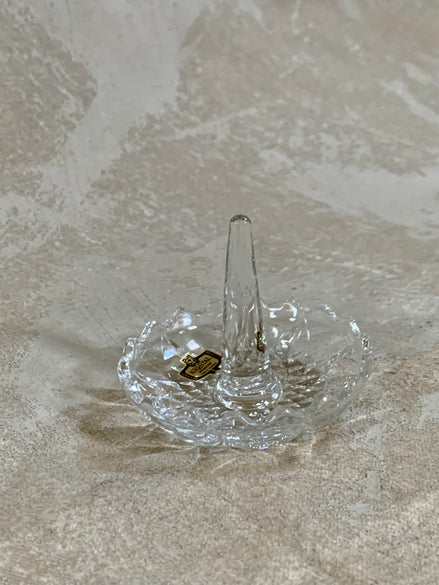 Kristal Zaječar Yugoslav lead crystal ring holder with diamond crosshatch cut — original label intact, 1970s
