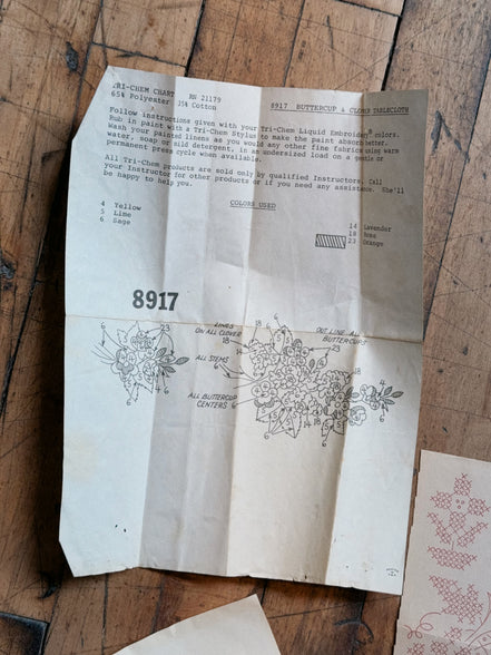 Vintage Embroidery Pattern Lot: Cross Stitch Transfers, Tri-Chem Liquid Embroidery Charts, Fisherman's Crying Towel & Hunter Charts, Sold as a Set