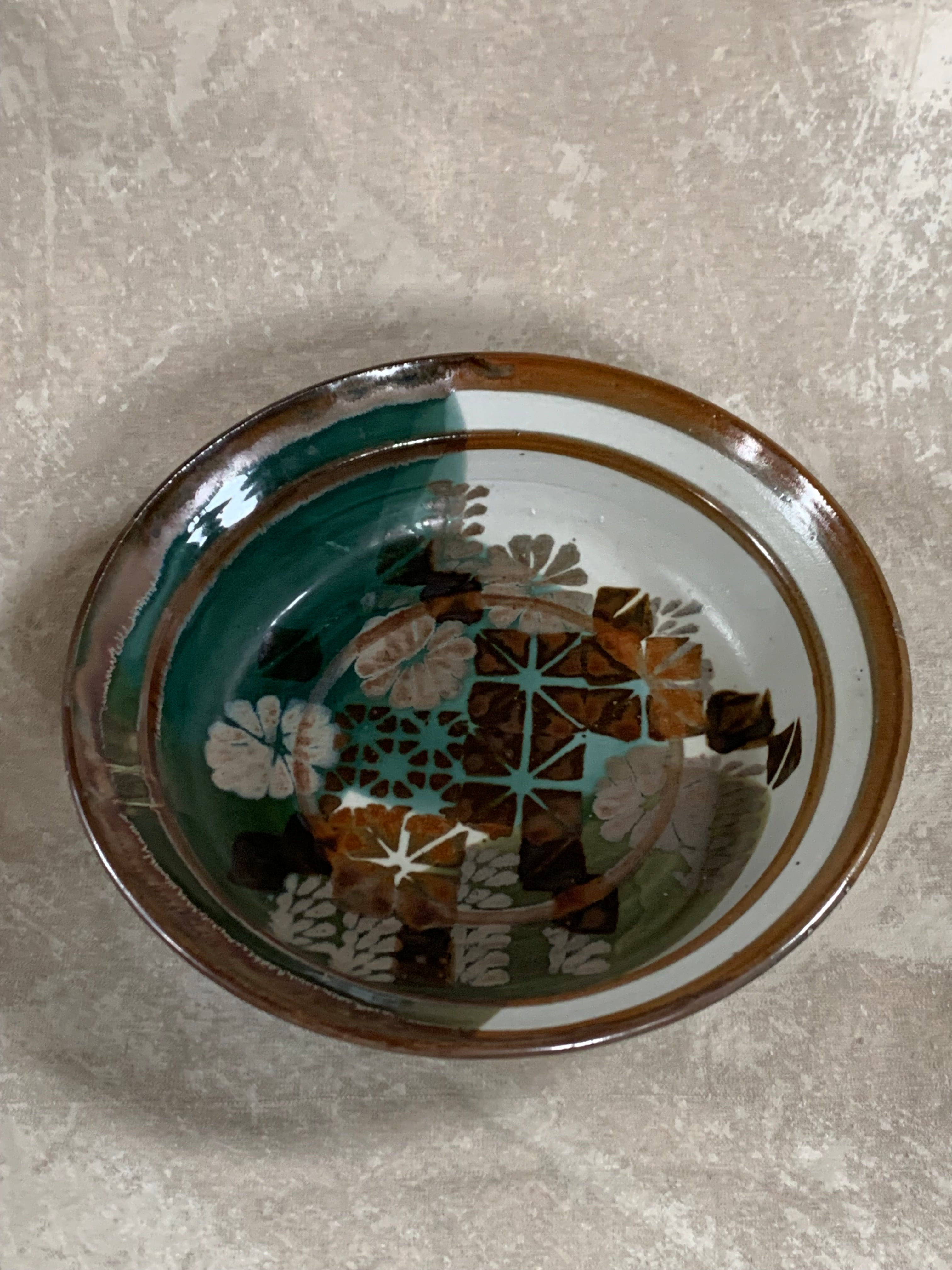 Apple Lane Pottery Bill Nagengast Serving Bowl | Wax Resist Botanical | Forest Green & Walnut | Original Bloomfield Hills Studio | July 1976 | Michigan Studio Porcelain