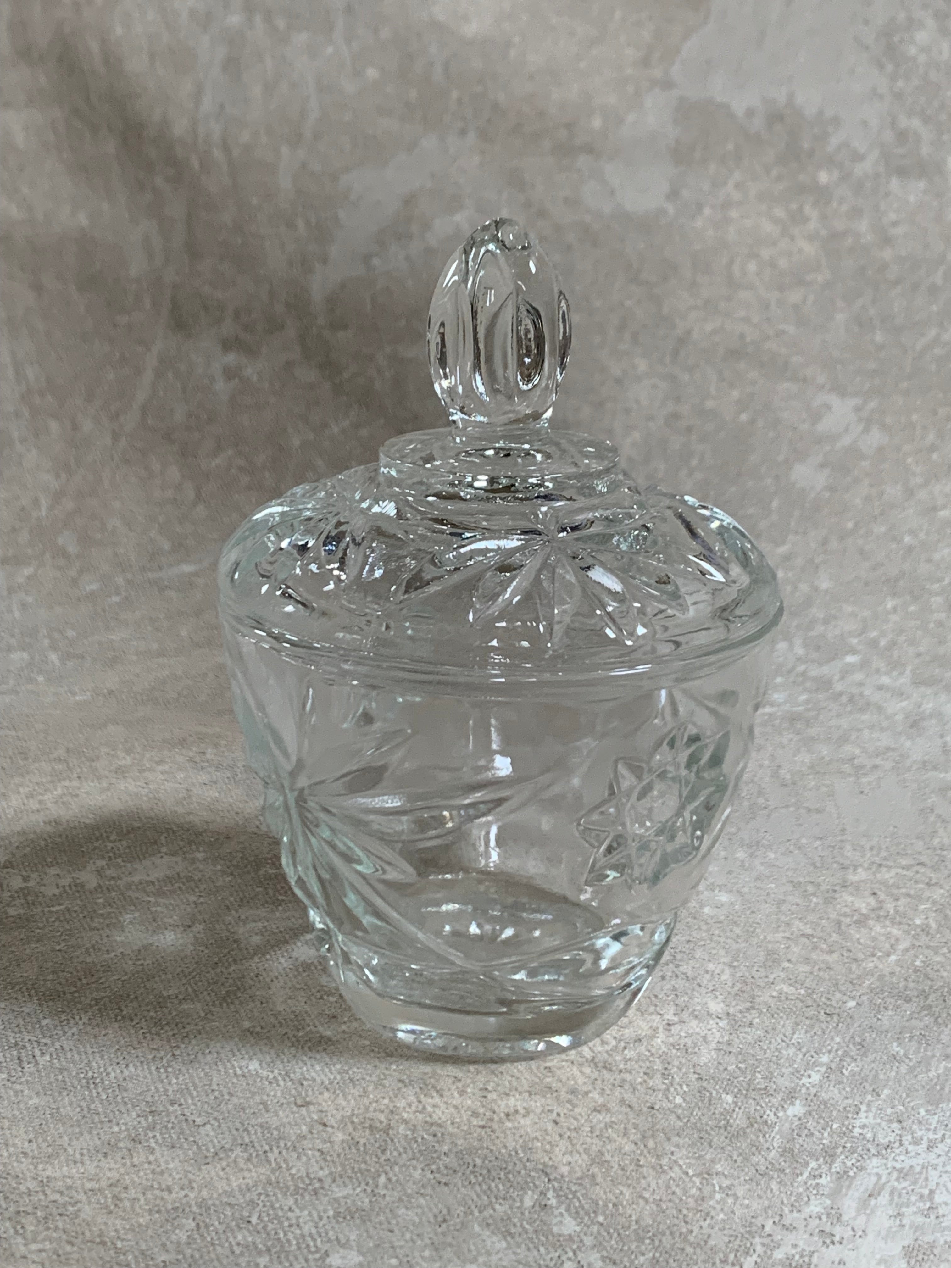 Cut Glass Lidded Candy Jar, Starburst Pattern, Mid-Century