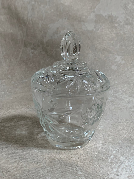 Cut Glass Lidded Candy Jar, Starburst Pattern, Mid-Century