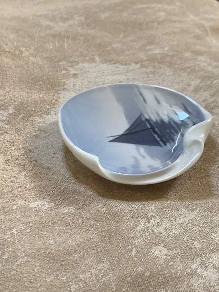 Bing & Grøndahl B&G Denmark Porcelain Trinket Dish | Sailboat Maritime Scene | Grisaille Underglaze | Made in Denmark | Model 474 | Danish Porcelain Collectible