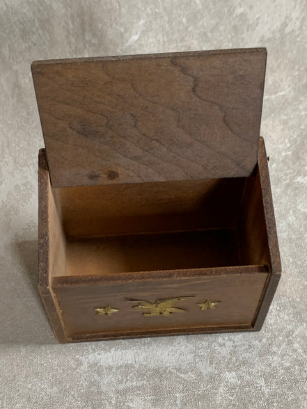 Vintage Japanese Export Wood Recipe Box | Patriotic Eagle & Stars | Gold Lettering | Made in Japan | 1950s–1960s | Mid-Century Kitchen
