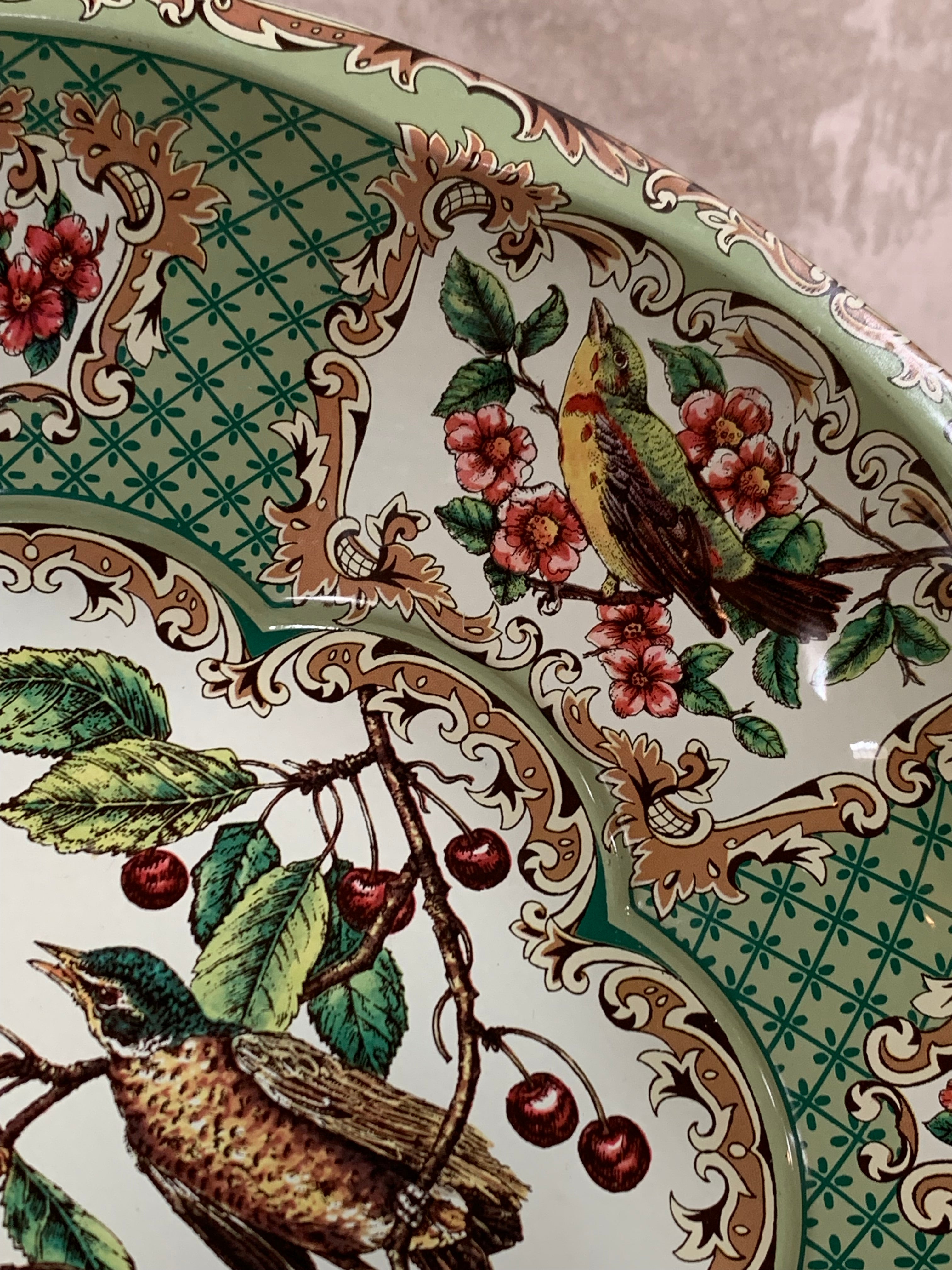 Daher Decorated Ware Bird and Cherry Tin Serving Tray, 1971