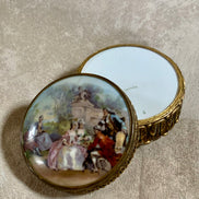 Three-quarter view of antique German porcelain trinket box — Jolene Le Mille Archive