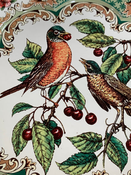 Daher Decorated Ware Bird and Cherry Tin Serving Tray, 1971
