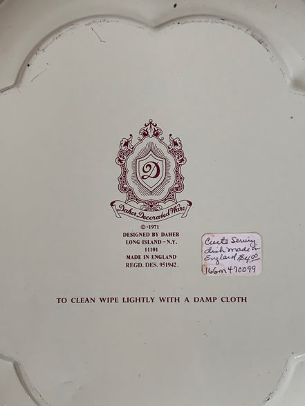 Daher Decorated Ware Bird and Cherry Tin Serving Tray, 1971