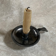 Antique Pewter Chamber Candlestick | Paddle Handle | Drip Tray | Struck Touch Mark | Taper Candle Holder | Colonial Style | American or English Pewter