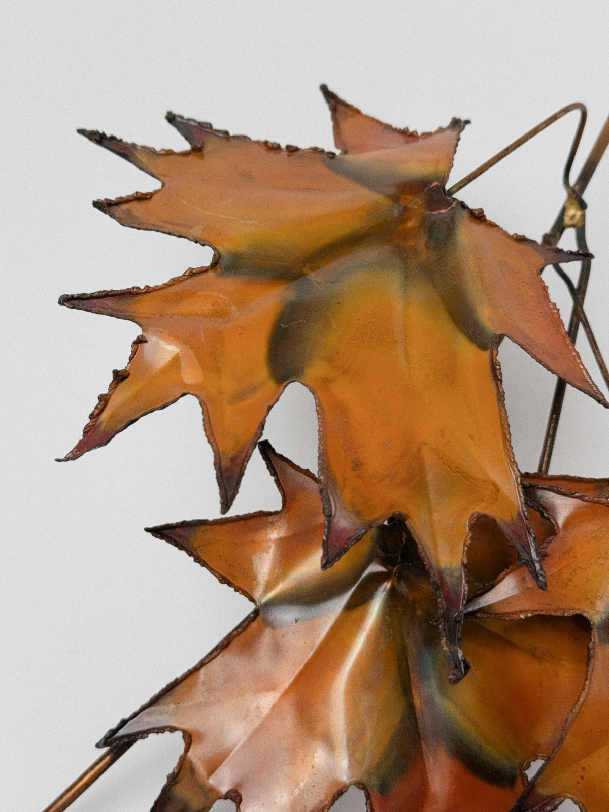 Flame-Painted Copper Maple Leaf Sculpture Spray, Torch-Cut Metal Art