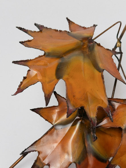 Flame-Painted Copper Maple Leaf Sculpture Spray, Torch-Cut Metal Art