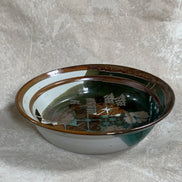 Apple Lane Pottery Bill Nagengast Serving Bowl | Wax Resist Botanical | Forest Green & Walnut | Original Bloomfield Hills Studio | July 1976 | Michigan Studio Porcelain