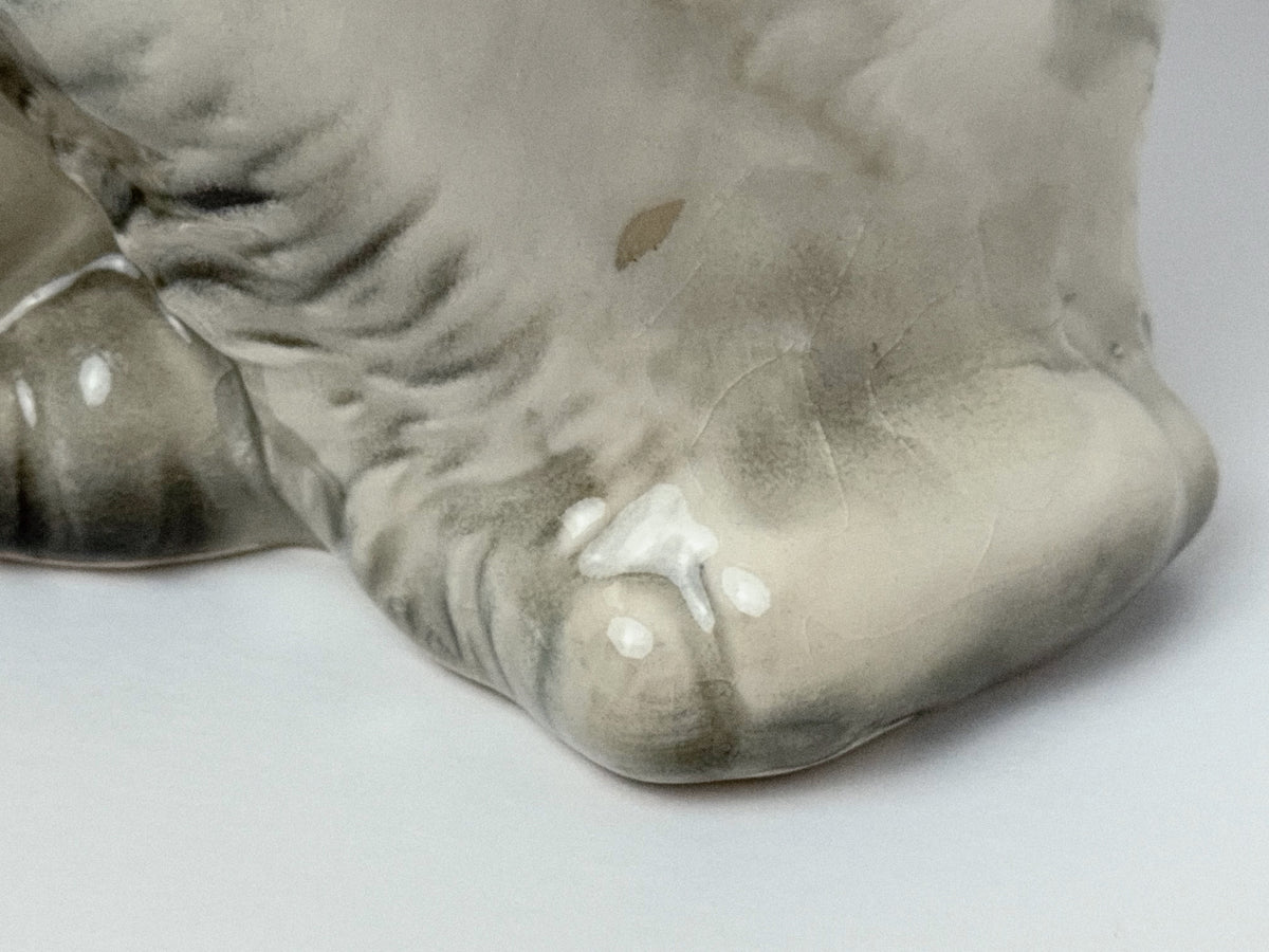 Vintage Ceramic Kitten Figurine with Glass Eyes, Gray and White