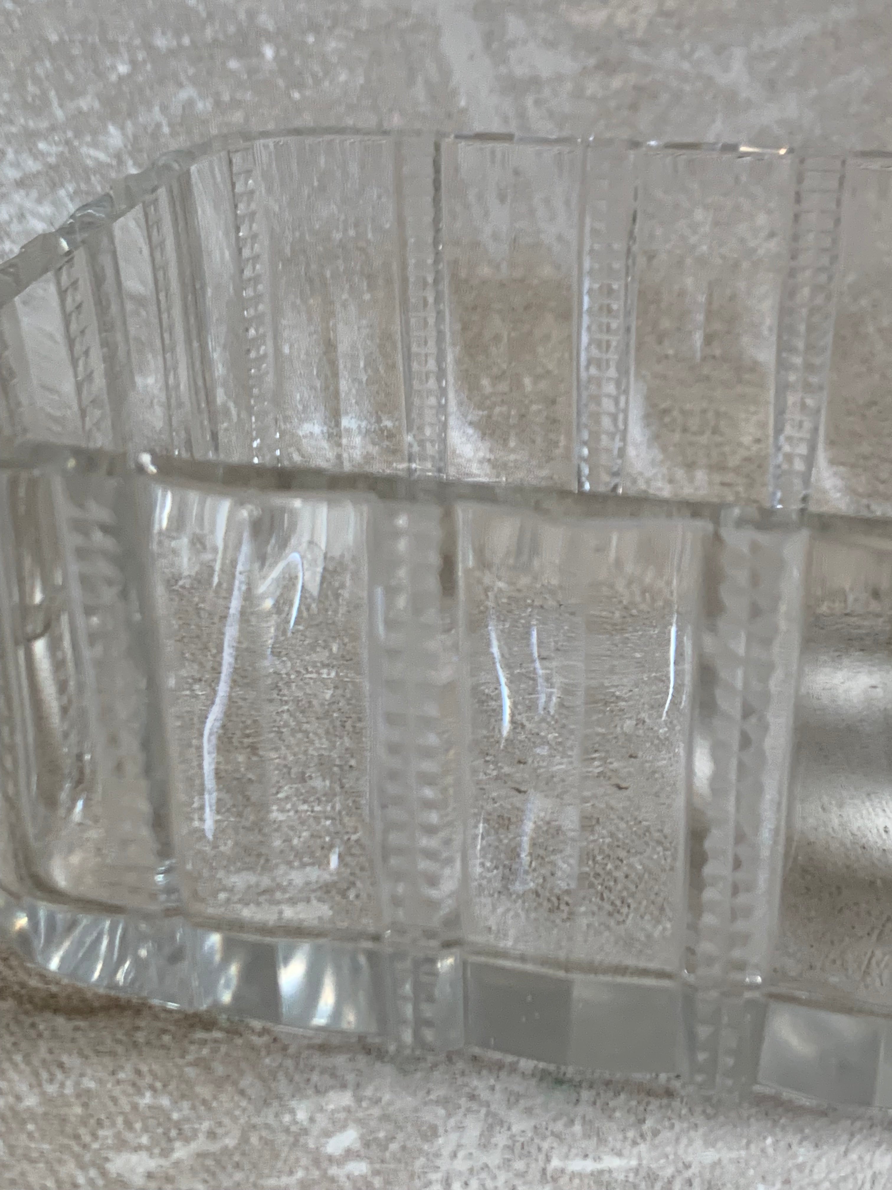 Victorian Pressed Glass Covered Box | Silver Plate Fish Finial Lid | Engraved Cartouche Mount | Octagonal Ribbed Body | circa 1880–1910 | Antique Tableware | Collector Glass