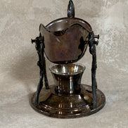 F.B. Rogers Silver Co. Gravy Boat on Rococo Warming Stand, Complete