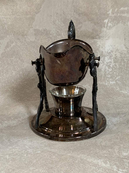 F.B. Rogers Silver Co. Gravy Boat on Rococo Warming Stand, Complete