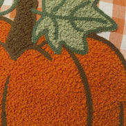 Orange Gingham Pumpkin Throw Pillow, Scalloped Green Trim