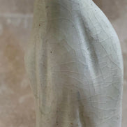Prayer hands detail on ceramic Our Lady of Fatima — Jalisco workshop, 1950s