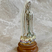 Cloud and crescent moon base with gold stars on ceramic Fatima figurine — Jalisco Mexico
