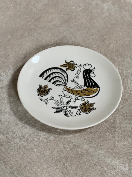 Mid-Century Folk Art Rooster Plate | Black & Mustard Gold Transfer | Pennsylvania Dutch Motif | Salad Plate | Farmhouse Decor | American Dinnerware | circa 1950s–1960s