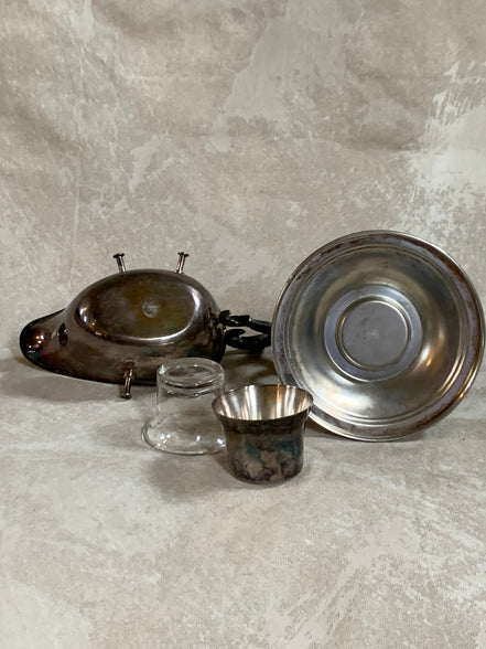 F.B. Rogers Silver Co. Gravy Boat on Rococo Warming Stand, Complete