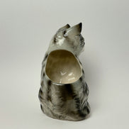 Vintage Ceramic Kitten Figurine with Glass Eyes, Gray and White